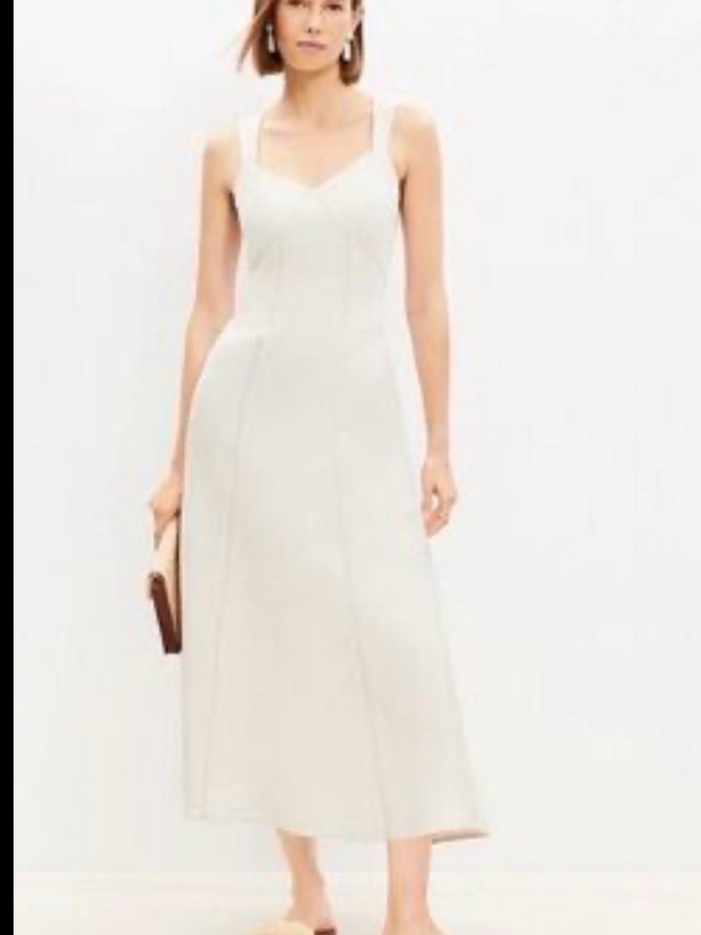 Elegant Cream Linen Midi Dress with Square Neck NWT